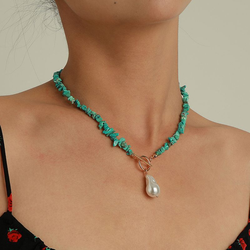 2024 Boho Mavi Taş Tohum Boncuk Kolye Barok İnci Charm Plaj Partisi Moda Kristal Gerdanlık Takı_voghion.com