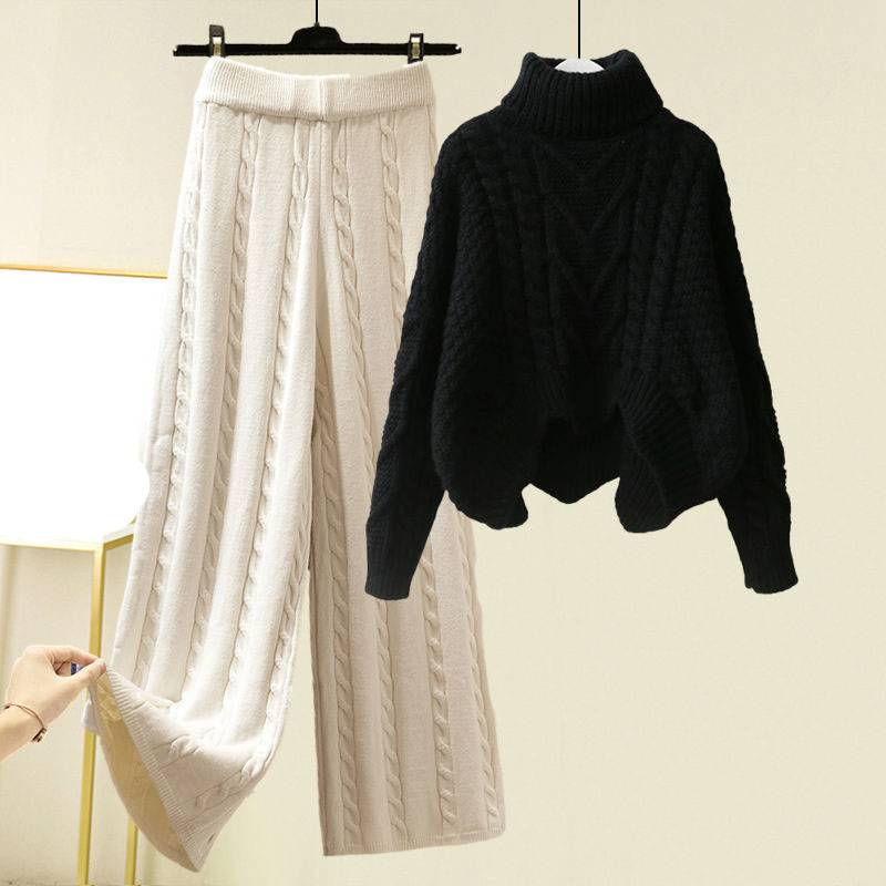 Abbigliamento da donna Taglie forti Autunno e inverno Maglione lavorato a maglia Completo temperamento Pantaloni casual slim a vita alta Completo due pezzi_voghion.com