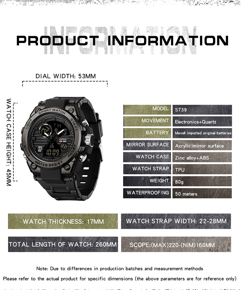 Orologio da studente Orologio elettronico impermeabile multifunzionale alla moda Orologio con doppio display e sveglia luminosa_voghion.com