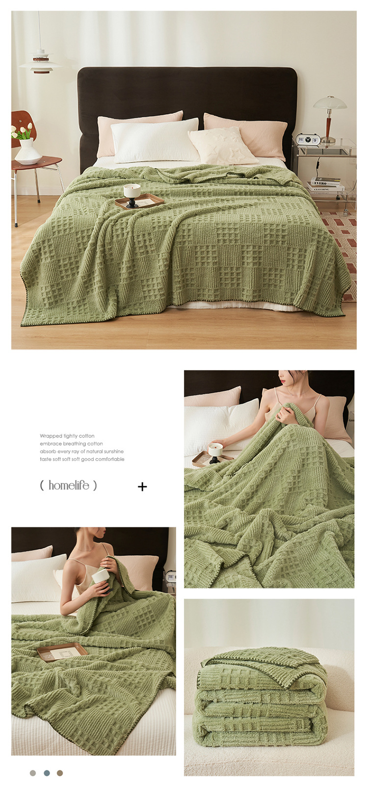 Coperta in pile per neonati a nido d'ape di classe A - Coperta spessa e morbida in velluto di latte per letto, divano (multiuso, ultra-accogliente, lavabile in lavatrice)_voghion.com