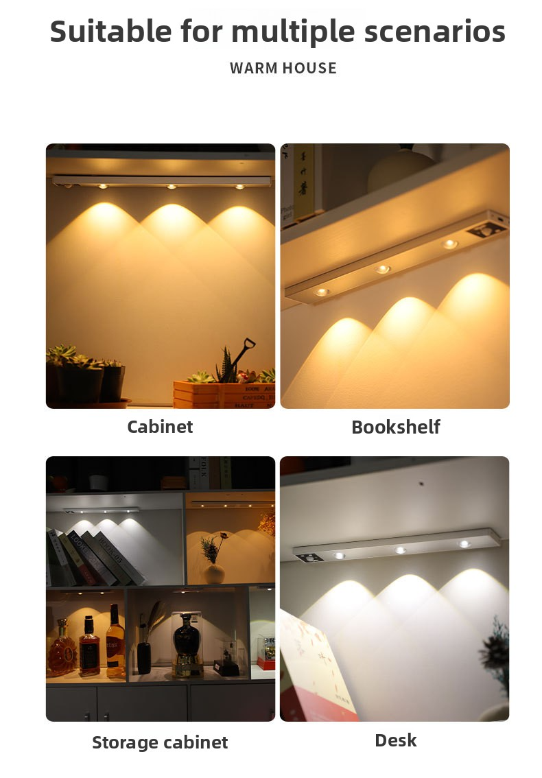 Ultra-Thin LED Strip Light Gradient & Motion Sensor - Smart Wave Lighting For Cabinets Hallway & Bookshelves (Auto Dimming USB Rechargeable)_voghion.com