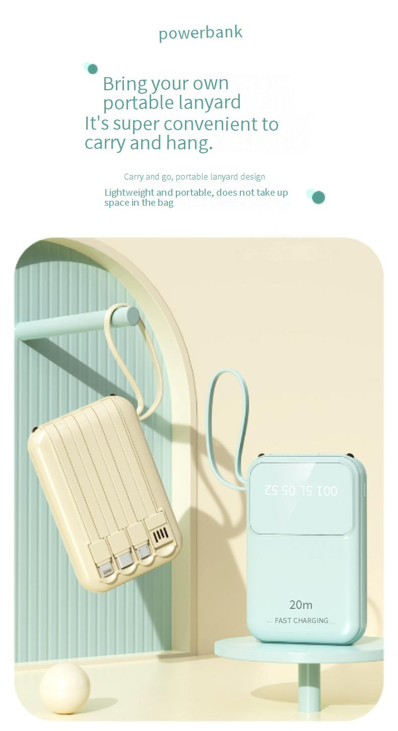 Tragbare Powerbank mit 20.000 mAh, Schnellladefunktion und integrierten Kabeln | Kompakt und leistungsstark | Kompatibel mit mehreren Geräten | Reisefreundlich_voghion.com