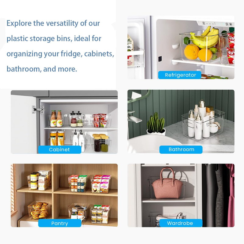 clear Pantry Organizer Bins, Plastic Containers With Handle For Kitchen,Freezer,Cabinet,Closet,Bathroom Under Sink Storage_voghion.com