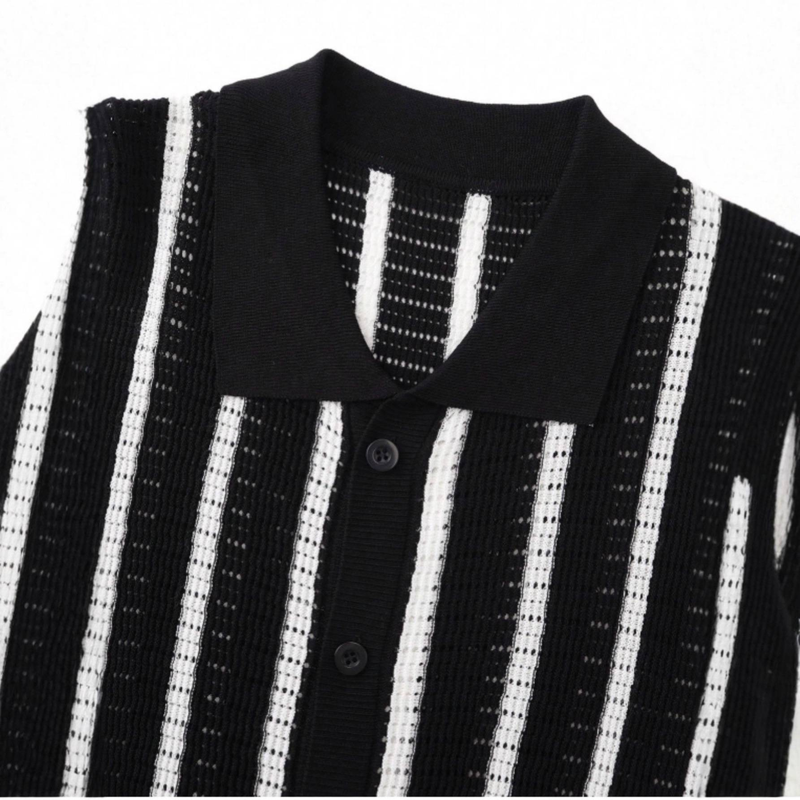 "Men's British-Inspired Polo Knit Cardigan – Breathable Mesh Short Sleeve Open Front (S-XXL, Machine Washable)"_voghion.com