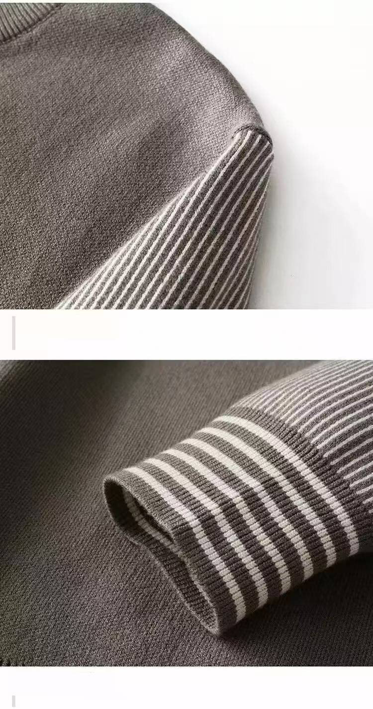 Suéter de punto a rayas para hombre, de moda, ajustado, con cuello redondo y diseño de bloques de color, informal y elegante para otoño e invierno._voghion.com