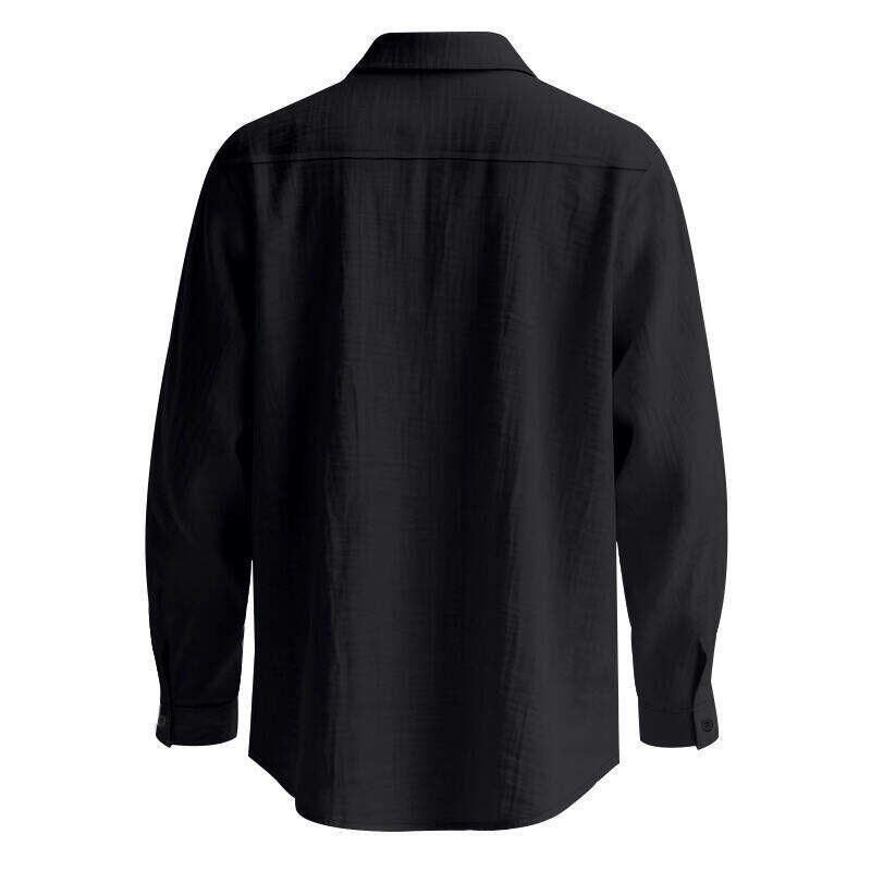 Chemise décontractée en lin pour homme – Chemise boutonnée respirante avec col à revers (blanc/noir/vert kaki/bleu clair, tailles S à XXXL)_voghion.com