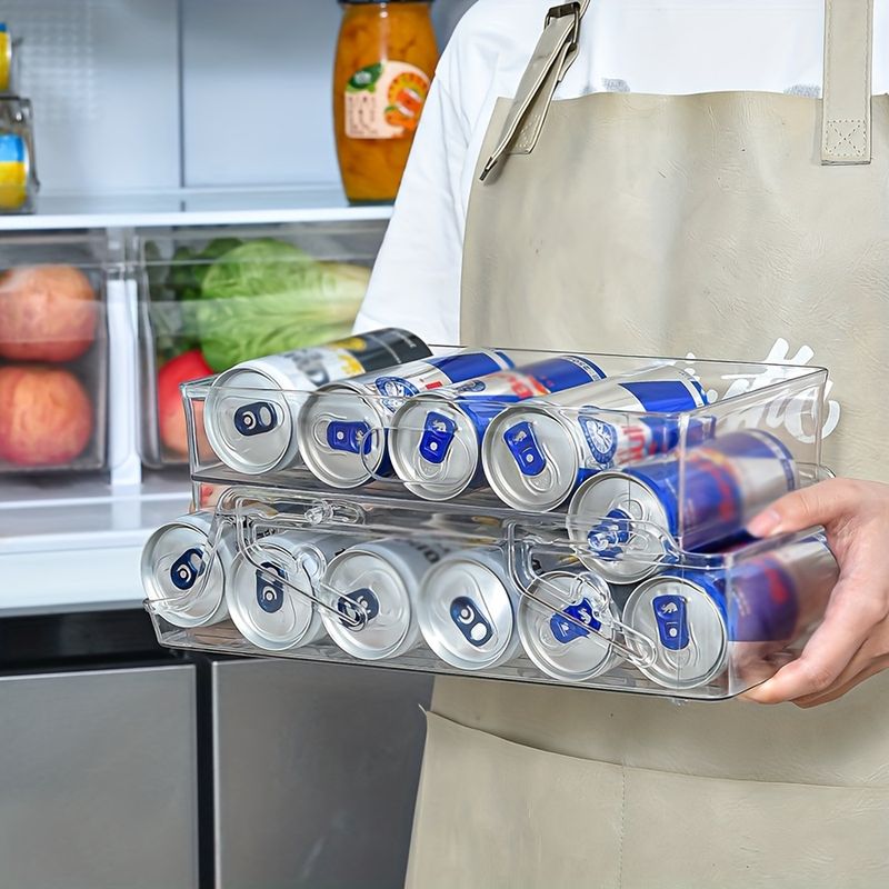 1 contenitore doppio per bevande da frigorifero - Materiale PET, design ispessito e pieghevole per organizzare lattine di cola e bevande analcoliche, cucina salvaspazio_voghion.com