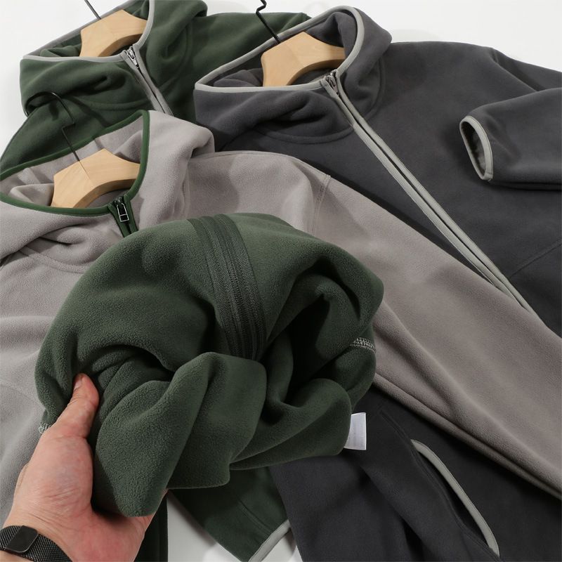Cardigan da uomo con cappuccio, caldo abbigliamento invernale, giacca in pile con cerniera e blocchi di colore_voghion.com