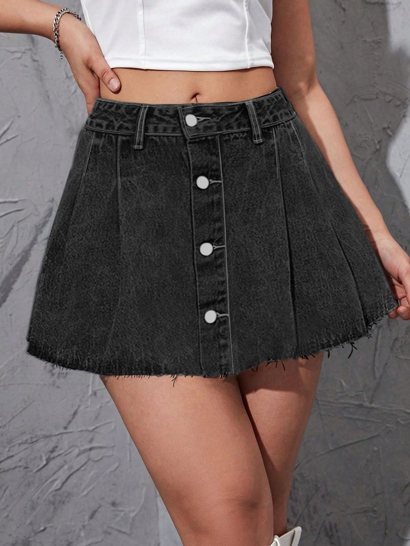 Gonna corta in denim plissettata, dolce, fresca e piccante per donna, che snellisce la vita, in stile college_voghion.com