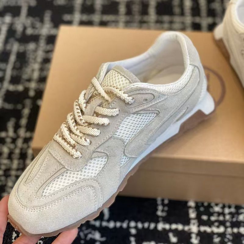 Sneakers bianche traspiranti in rete alla moda per donna, piatte, primavera 2025, nuove scarpe sportive versatili in vera pelle con lacci_voghion.com