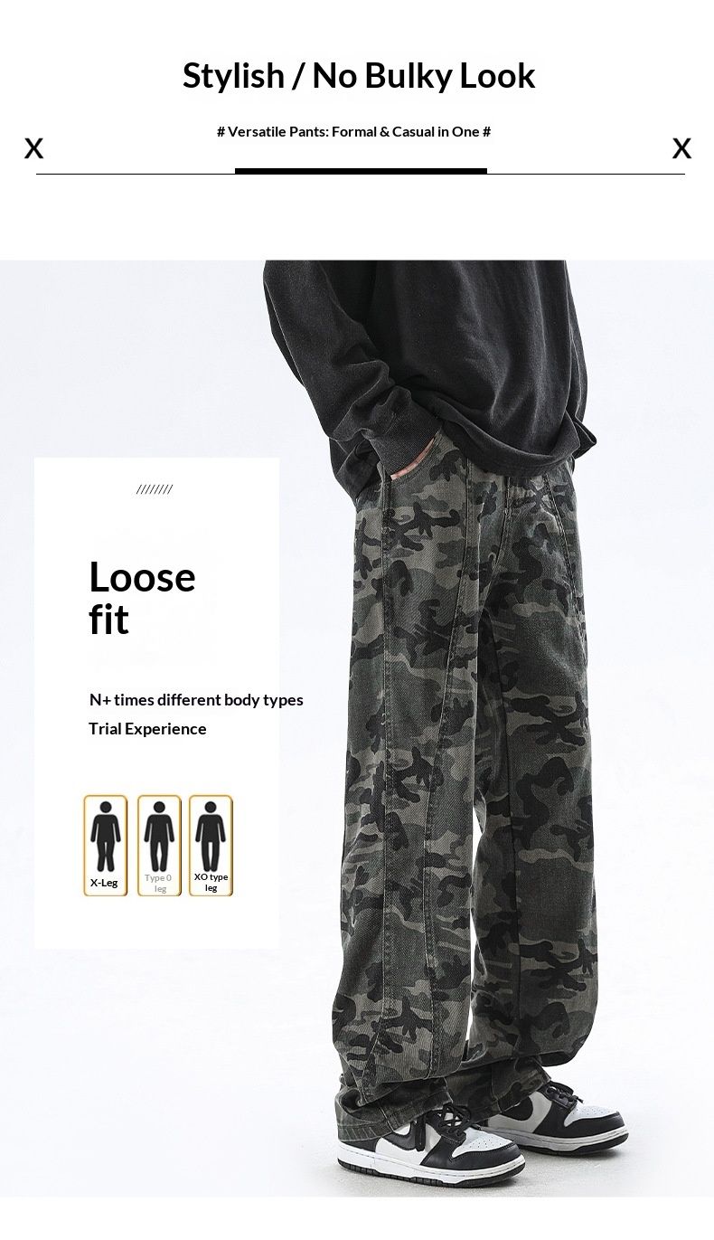 Hue Hue LKTM Herrenbekleidung #American Style Camouflage Jeans Unisex Heavyweight Trendy Loose Vintage Deconstructed Straight_voghion.com