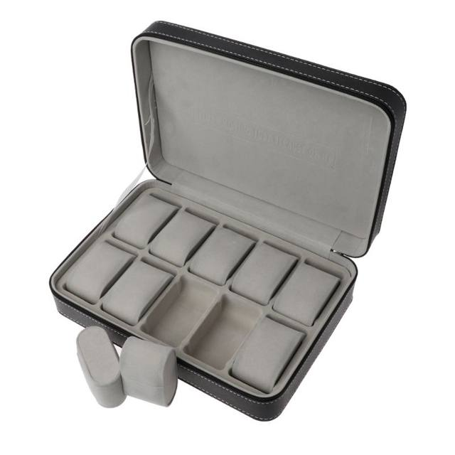 10 sloturi ceas fermoar cutie de călătorie din piele display case organizator bijuterii depozitare container pentru femei bărbați ceas display_voghion.com