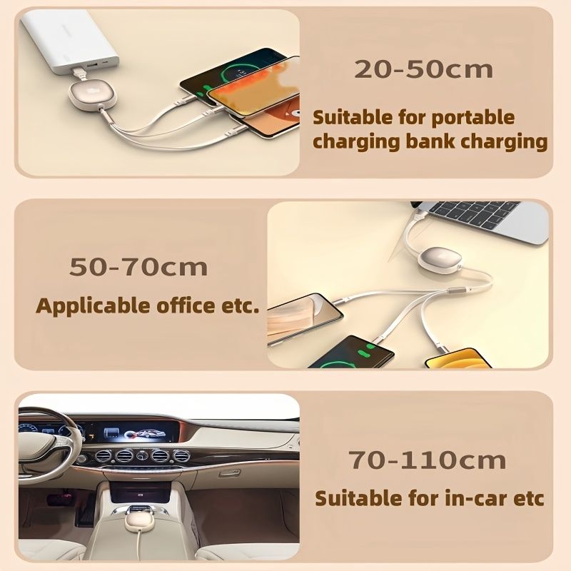 3-in-1 Retractable USB Charging CableCompatible With USB To C/Micro USB For IPhone 13/14/12/11/X Huawei Data Sync At 480Mbps_voghion.com
