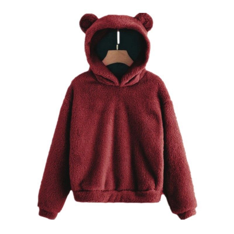 Maglione con cappuccio e orecchie di coniglio in peluche da donna: pullover caldo e foderato in pile, vestibilità ampia e oversize, maglia invernale carina e calda per abbigliamento casual e streetwear._voghion.com