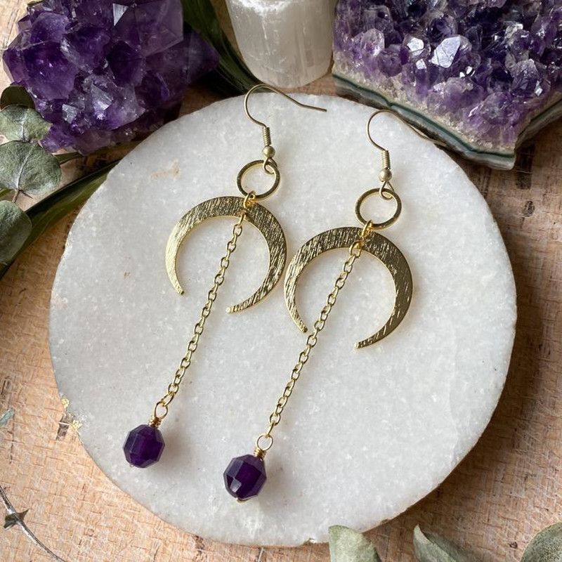Amethyst moon earrings Hook earrings_voghion.com