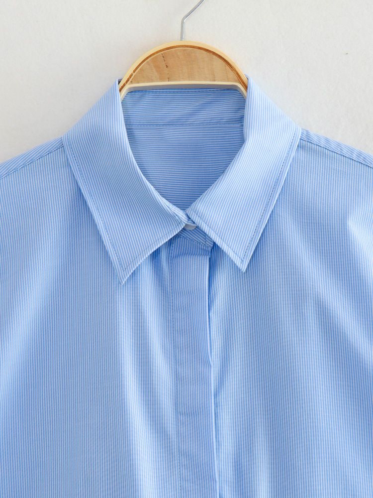 Camicia estiva in popeline con decorazione a tasca corta e larga in stile europeo e americano_voghion.com