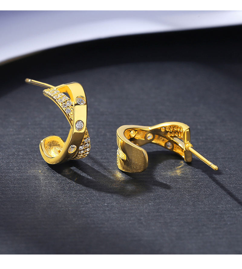 Hoop Earrings Sterling Silver Cubic Zircon Charms 14K Gold Plated Women Earings Luxury_voghion.com