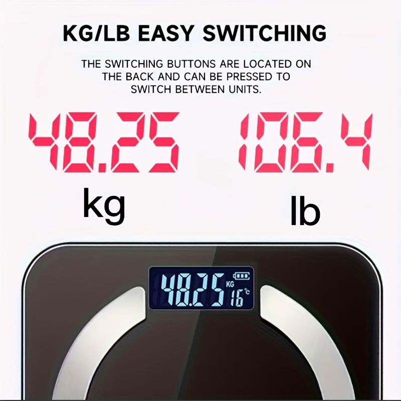 Bilancia digitale intelligente con BMI, monitor del peso corporeo, connessione all'app per una facile analisi dei dati, materiale plastico, alimentazione AAA, no_voghion.com