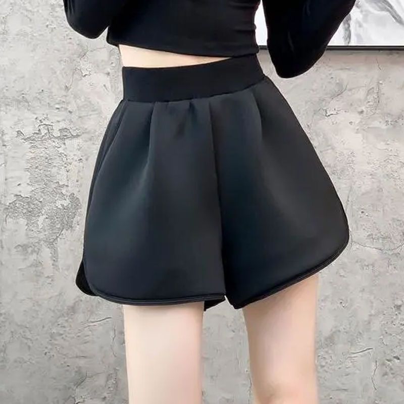 Pantaloncini invernali autunnali per le donne, neri, a vita alta, in cotone, con gamba larga, stile sportivo, dimagranti_voghion.com