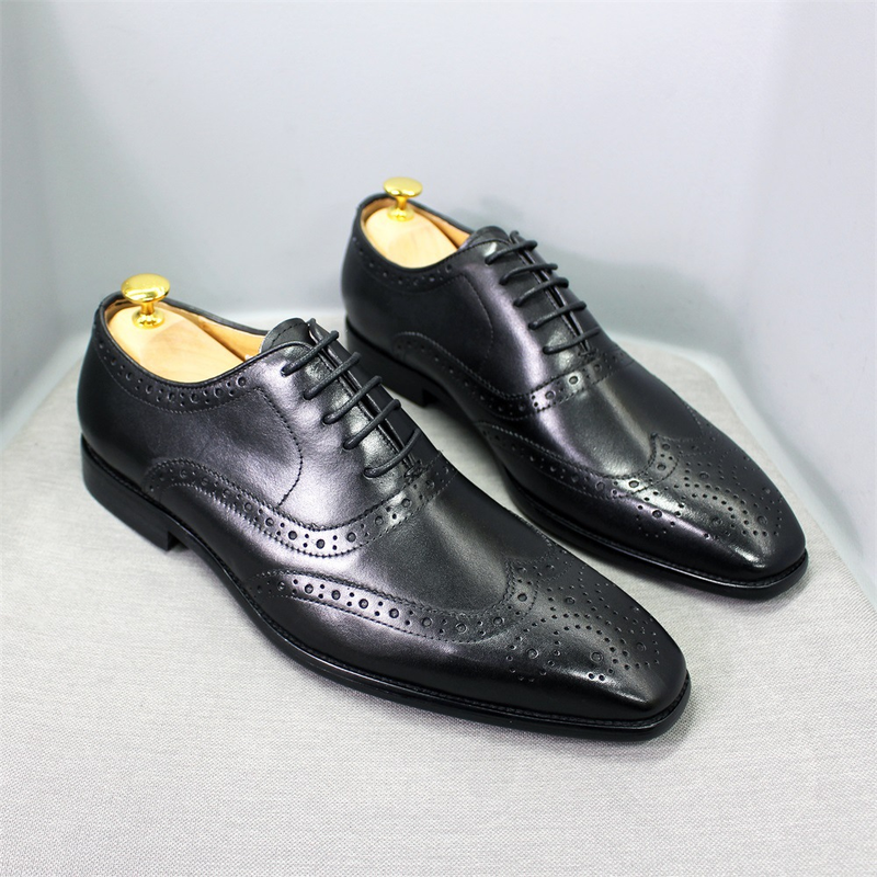 Scarpe da uomo in pelle brogue stile britannico, scarpe Oxford da uomo fatte a mano, scarpe da lavoro casual in pelle, esplosione da uomo_voghion.com