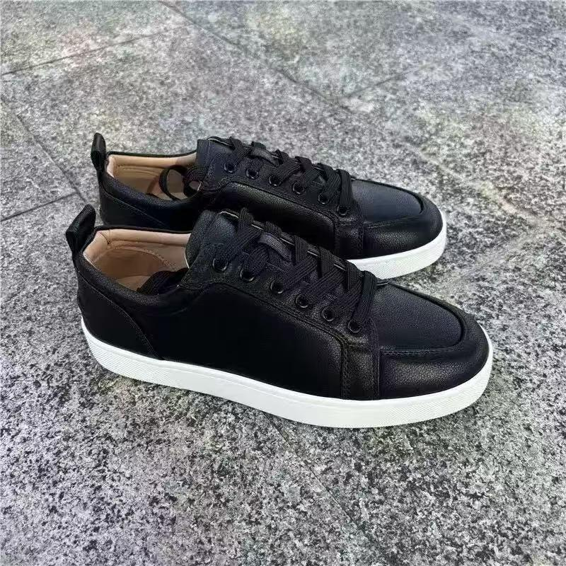 Top-level Version Standard Red Sole Low Top Leather Shoes Rivet Rhinestone Trendy Men's Non-Slip Wear-Resistant Lace-Up_voghion.com