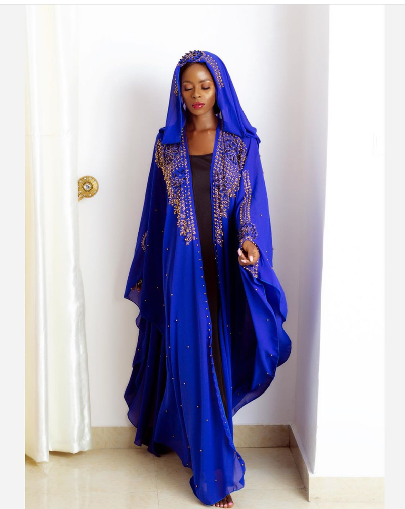 Women's rhinestones beaded lengthened HD Muslim shawl hooded cloak._voghion.com