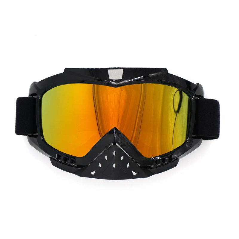 Occhiali da moto, casco, occhiali da sci antivento, montatura nera lucida, elastico spesso antiscivolo_voghion.com