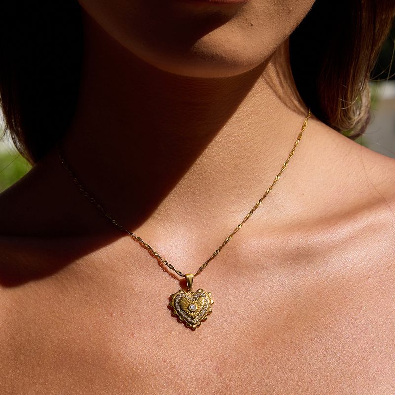 Collana con ciondolo a forma di cuore in acciaio inossidabile, elegante, a strati, ipoallergenica, resistente, dichiarazione di moda_voghion.com