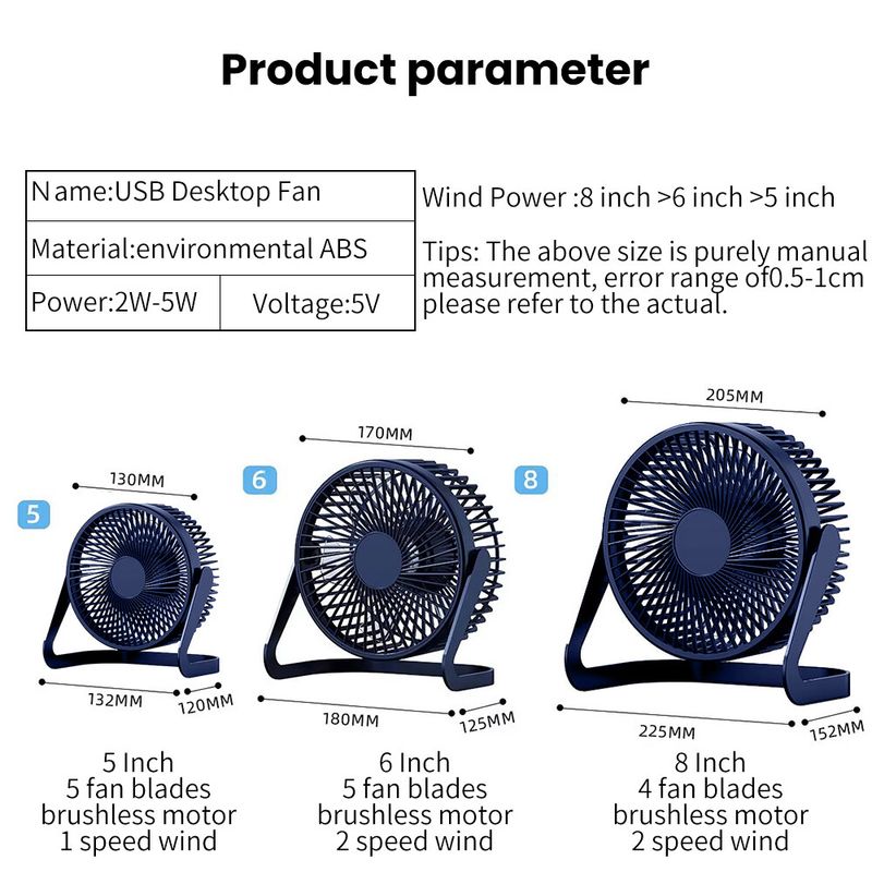 5/6/8 Zoll Mini USB Tischventilator Tragbarer kleiner leiser Tischlüfter_voghion.com