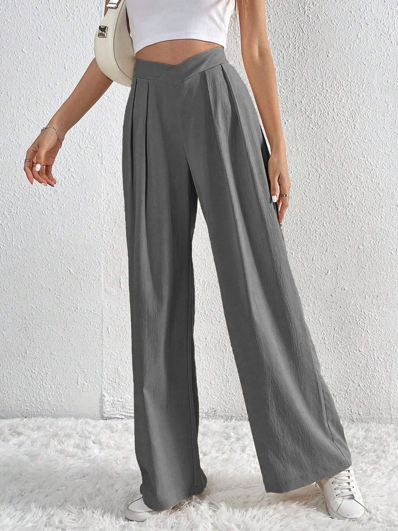 Pantalones plisados de estilo urbano para mujer, de algodón y lino, informales, de pierna ancha_voghion.com