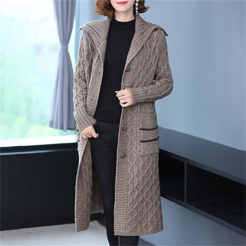 Winter Clothes Women Solid Single Breasted Long Sleeved Coat Knitted Cardigan Oversized Cardigan Thick Sweaters for_voghion.com