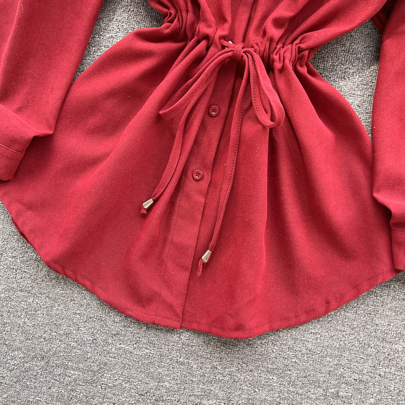 Abito a maniche lunghe da donna, primavera e autunno, abbigliamento da donna 1 Sense Denim, cuciture a contrasto, colore in vita_voghion.com
