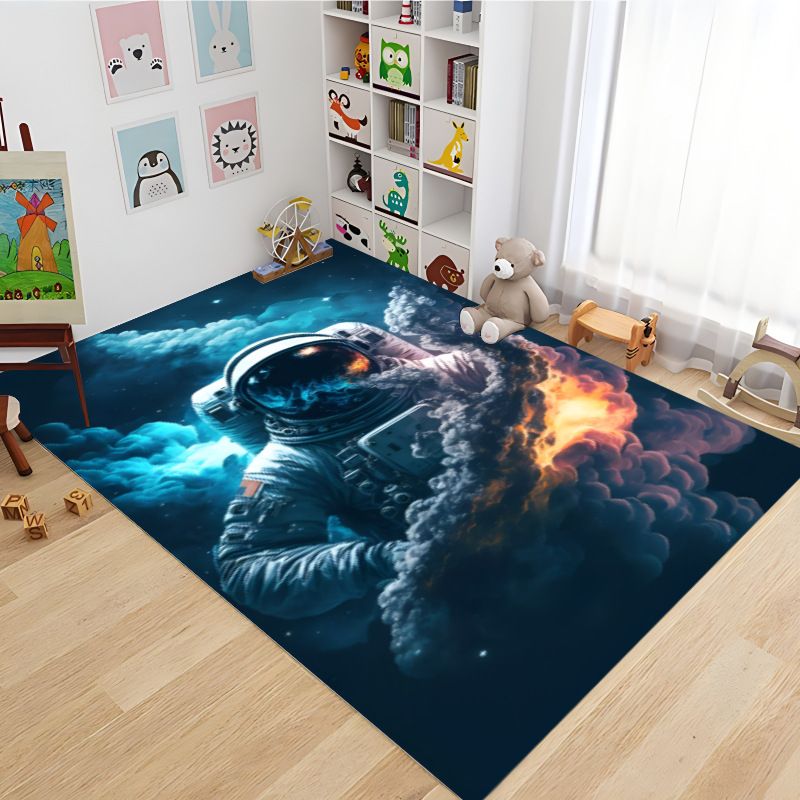 Cosmic Adventure Kinderteppich – Weicher Spielzimmerteppich mit Astronauten- und Sternendruck – Rutschfeste Kinderzimmermatte für Schlafzimmer und Wohnzimmer_voghion.com