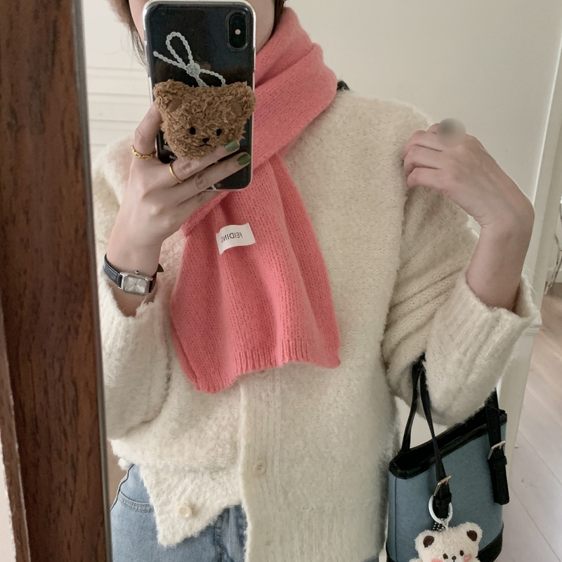New Winter Women's Scarf Solid Color Soft Sticky Versatile Korean Couple Fashion Student Basic Knitted Warm Neck_voghion.com