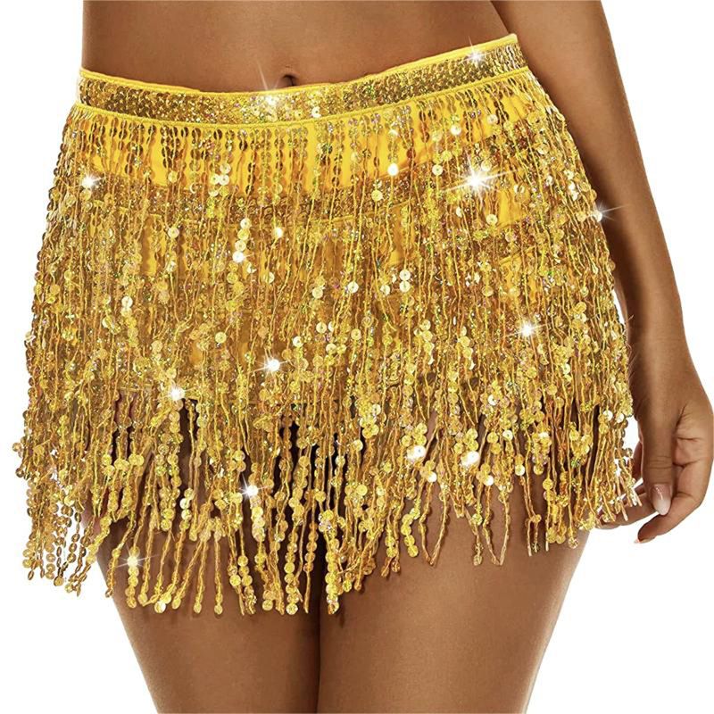 Halloween Belly Dance Four-Layer Tassel Chain Bohemian Hip Skirt New Waist Scarf Sequin Belt_voghion.com