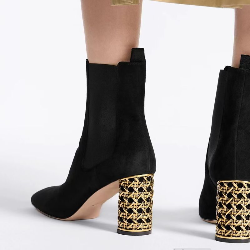 Stivali Martin alla moda corti elastici con tacco alto, rotondi, spessi, di grandi dimensioni e con punta quadrata per le donne_voghion.com