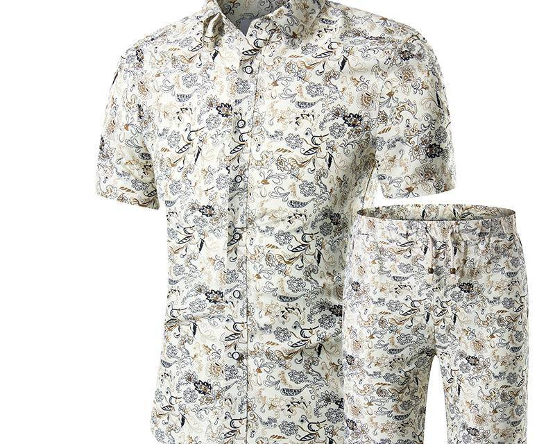 Męski garnitur casualowy, koszula hawajska, luźny, plażowy, casualowy, z krótkim rękawem_voghion.com