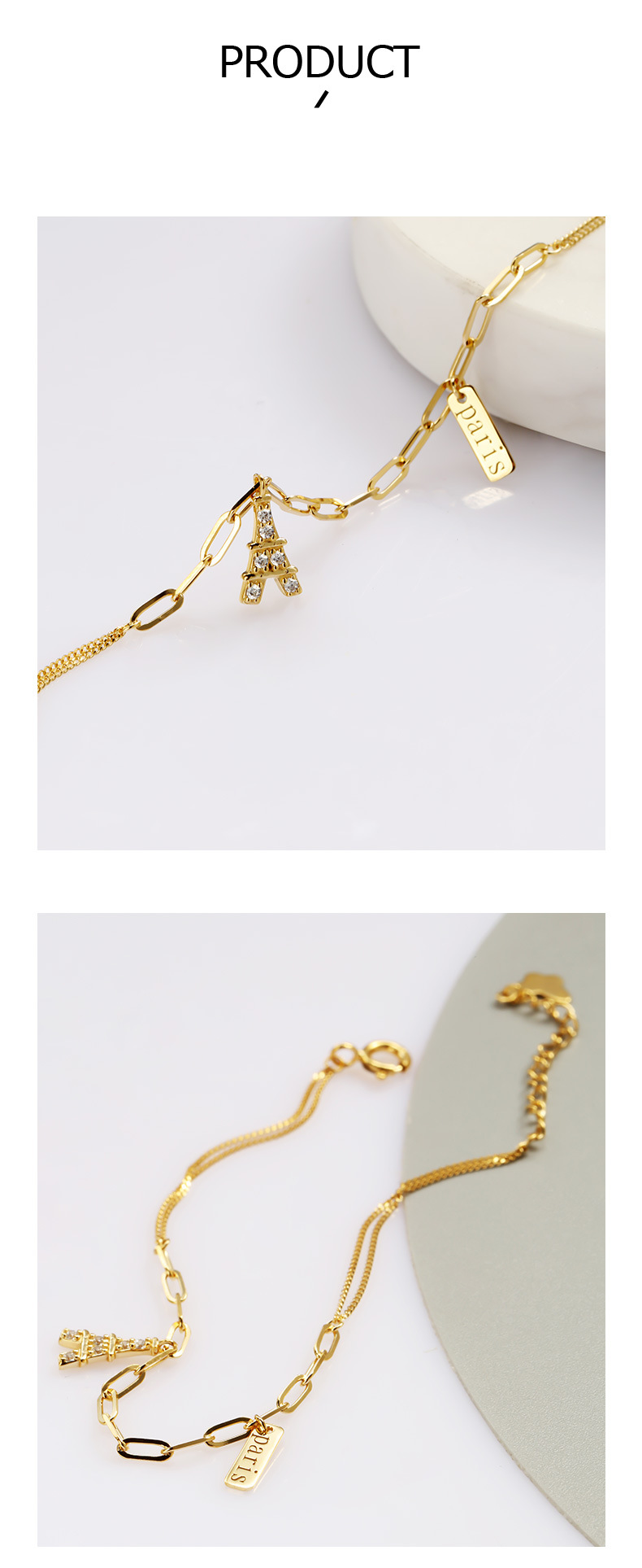 Sterling Sier Plated Gold Eiffel Tower Pendant Bracelet Female Niche Design Sense New Fashion_voghion.com