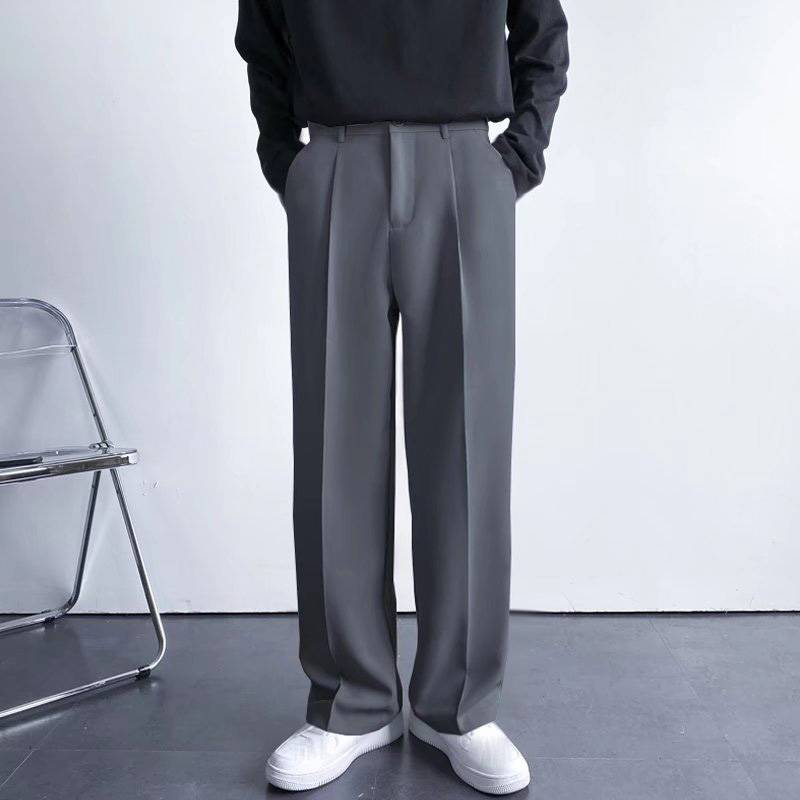Herrenbekleidung Frühling und Herbst Drapierte gerade Anzughose Lässige weiße Hose mit weitem Bein Wischhose_voghion.com