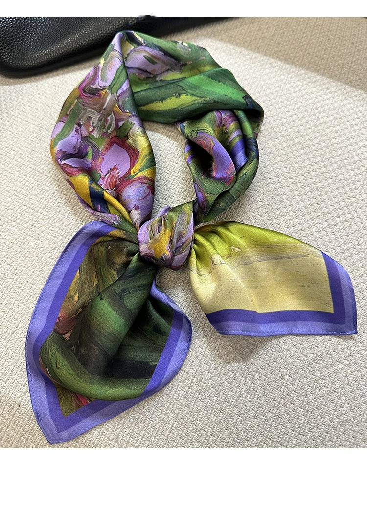 Lila Iris ~100% Maulbeerseide Schal Seide 65 Kleiner quadratischer Schal Seidenschal Dünner hochwertiger Geschenkschal Crushed Flower_voghion.com