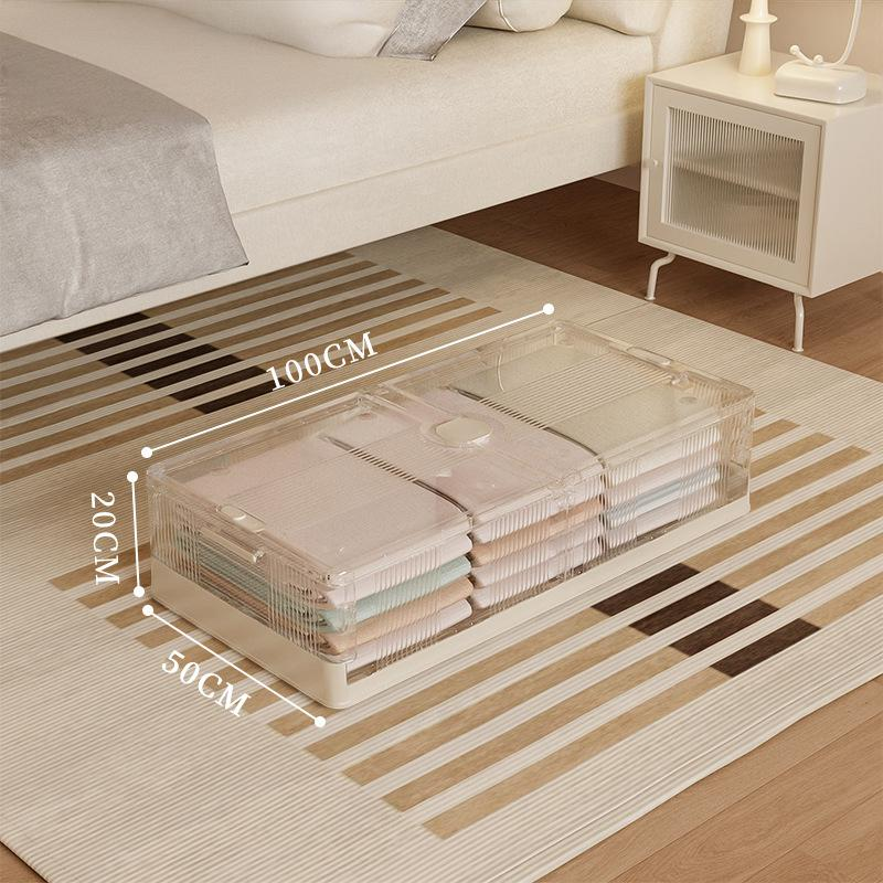 Extra große Unterbett-Aufbewahrungsbox mit Rädern, durchsichtiger, faltbarer Organizer aus Kunststoff für Kleidung, Spielzeug, Decken, staubdichter Rollbehälter_voghion.com