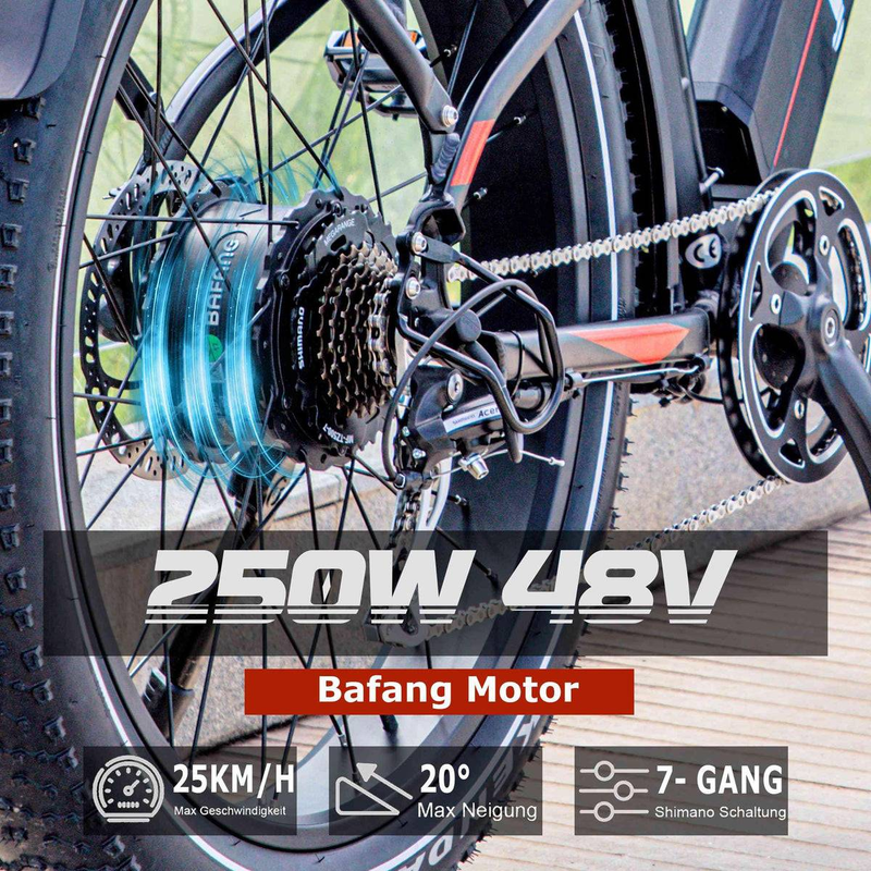 JOBOBIKE Robin 26'' Elektrofahrrad für Erwachsene 250W Bafang Motor 48V13AH_voghion.com