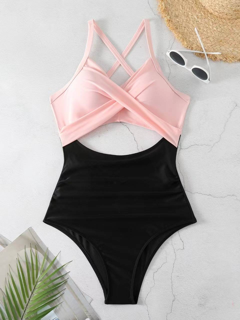 Maillot de bain une pièce pour femme, maillot de bain moulant dos nu, croisé et ajouré_voghion.com
