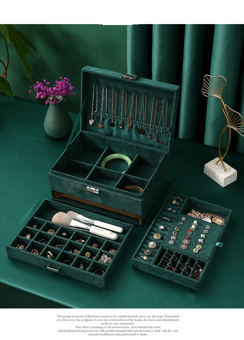 Scatola portagioie in velluto con cassetto chiudibile a chiave a tre strati, scatola portagioie per orecchini, scatola portagioie, scatola portagioie per braccialetti_voghion.com