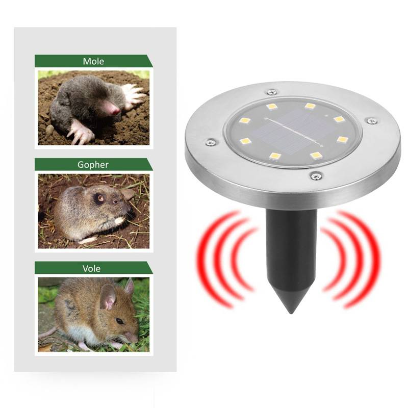 Zonne-energie aangedreven 8LED ultrasone knaagdierwerende grondlamp - waterdichte buitenverlichting voor tuin en gazon (warm wit/koel wit)_voghion.com