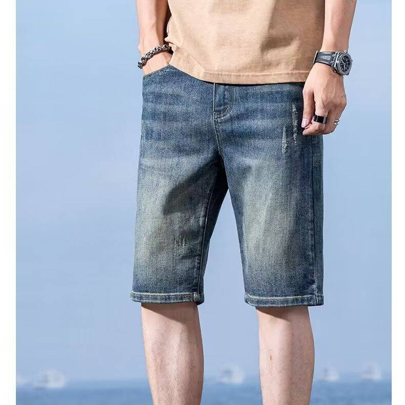 Pantaloncini in denim minimalisti da uomo – Pantaloncini estivi in cotone leggero a metà coscia, casual, da strada (28-36, blu classico, vestibilità dritta, traspiranti ed elasticizzati)_voghion.com