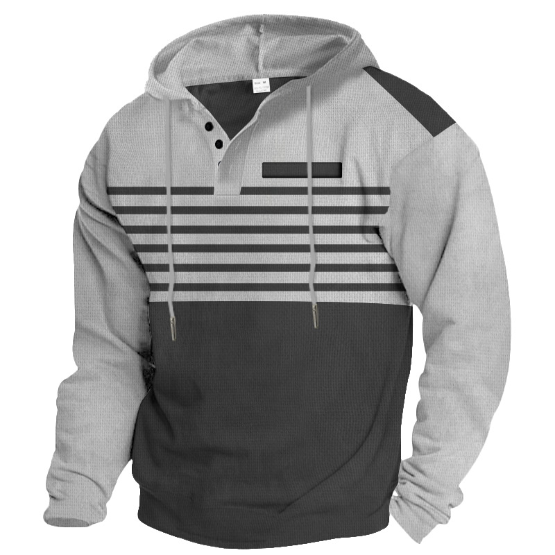 Felpa con cappuccio e stampa a nido d'ape casual da uomo, a maniche lunghe, con stampa a nido d'ape - Maglia leggera casual a maniche lunghe con motivo geometrico_voghion.com