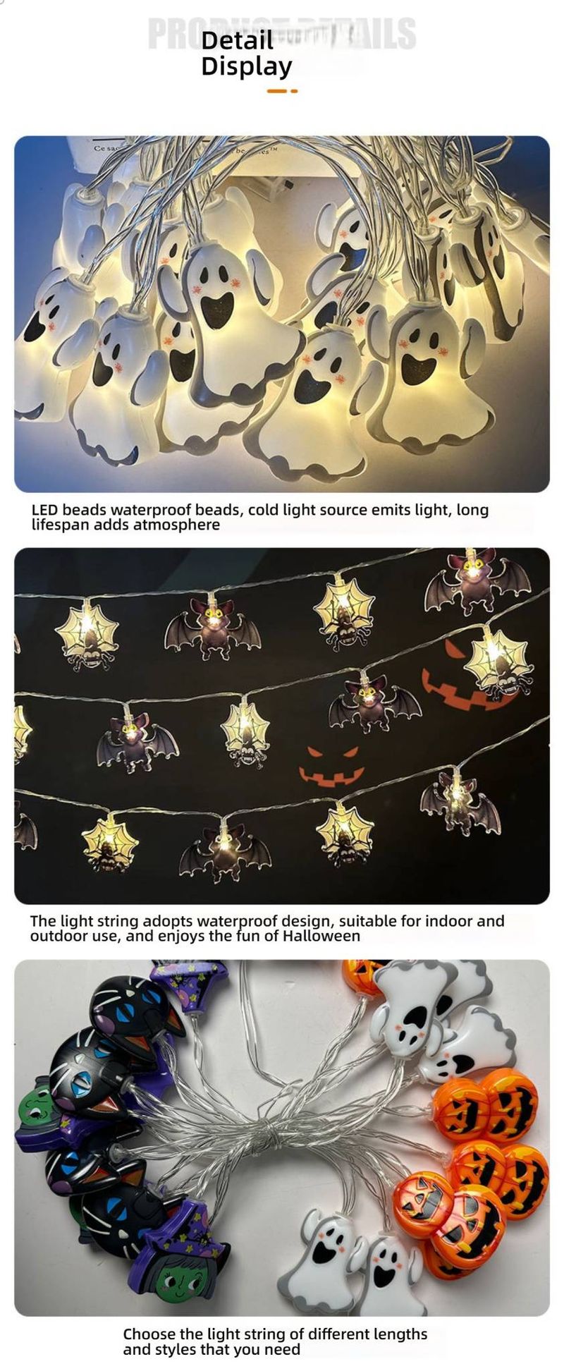 Halloween LED String Lights - Battery Powered, 10-30 LED Spooky Shapes (Ghosts, Witches, Pumpkins), 3 Lighting Modes, Indoor/Outdoor Decor_voghion.com