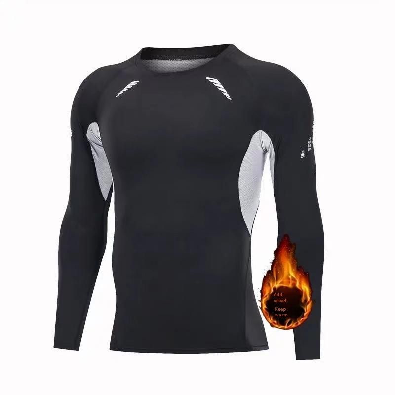 Herren-Trainingsset mit Fleecefutter – Hochelastische Leggings und Oberteil für Gymnastik, Laufen und Basketball – Feuchtigkeitsableitende, wärmende Sportbekleidung für Winter und Herbst_voghion.com