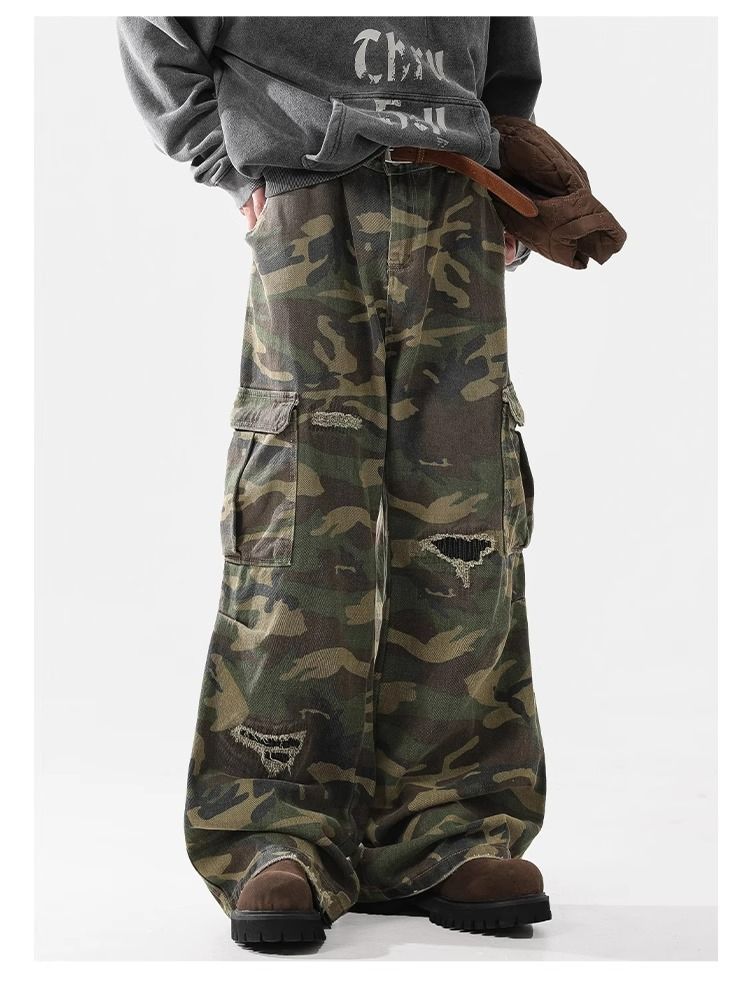 Men's Clothing High Street Pure Wild Hole Camouflage Pants Men And Womentrend Big Pocket Casual Overalls Loose Vibe_voghion.com